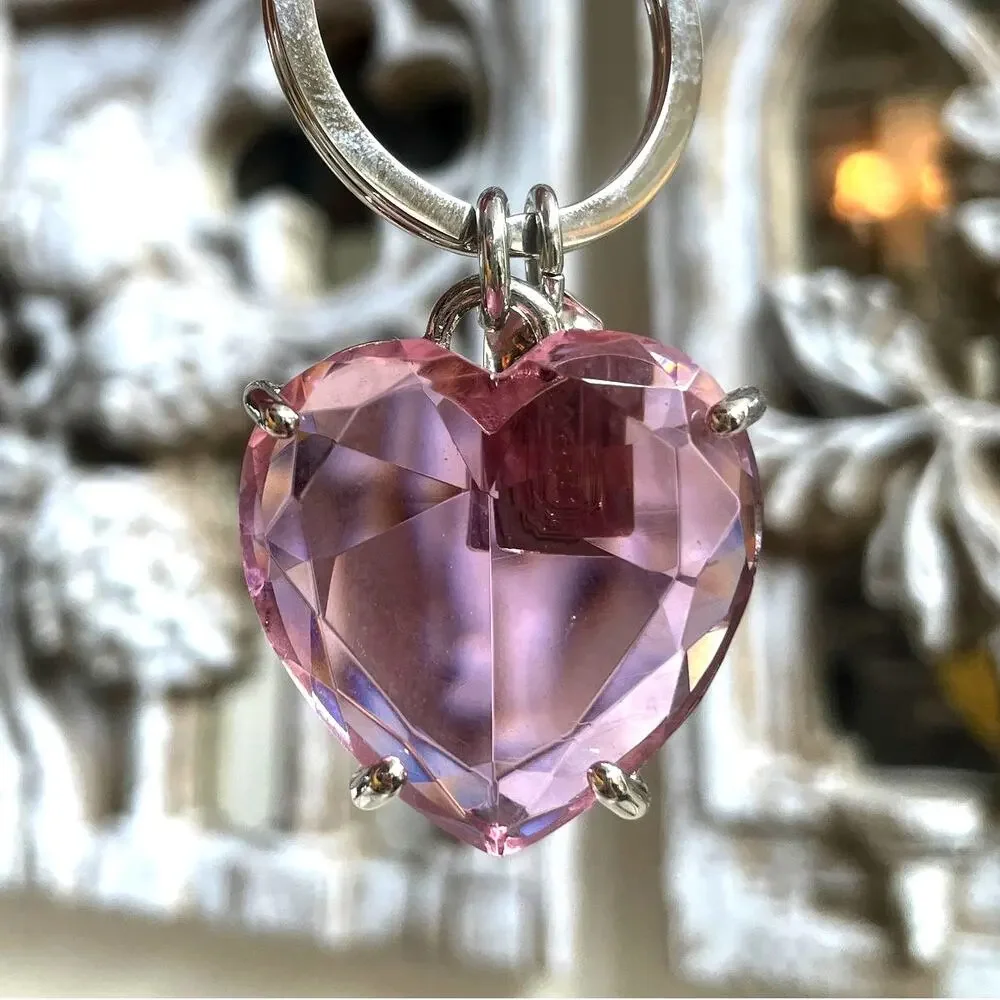 Coach XL Pink Faceted Crystal Heart Bag Charm Keychain | Oversize Super Rare Y2K